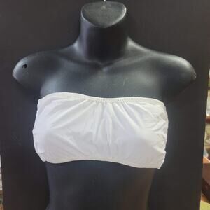 Blue Sky NEW White solid Bandeau Side Bone Swim Top LIned TieBack LARGE